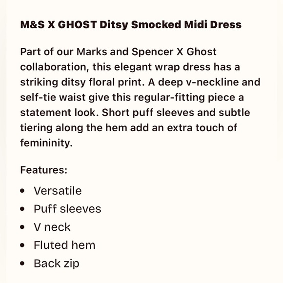 M&S X GHOST / ANTHROPOLOGIE DITZY SMOCKED MIDI DRESS - Picture 9 of 11